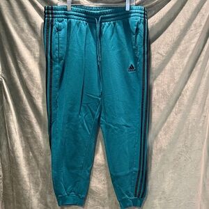 Adidas Men's Teal Joggers with Black Stripes